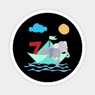 Elephants In Paper Boat Sea 7 Years Birthday Magnet